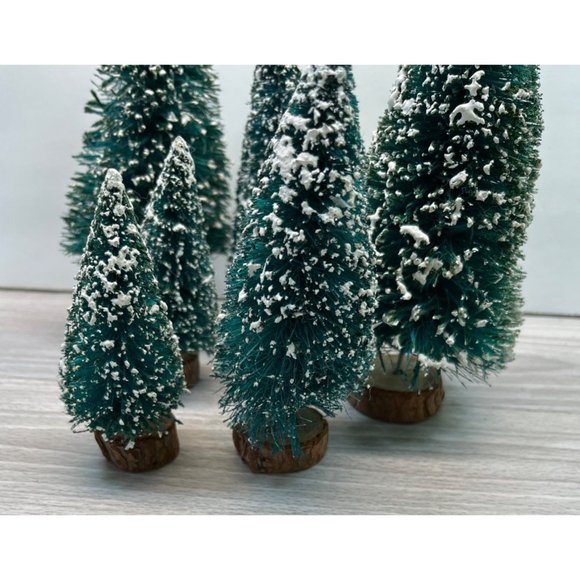 Bottle Brush Trees Snow Flocked Lot of 6 Christmas Village Accessory 3.75" - 7" - Picture 8 of 8